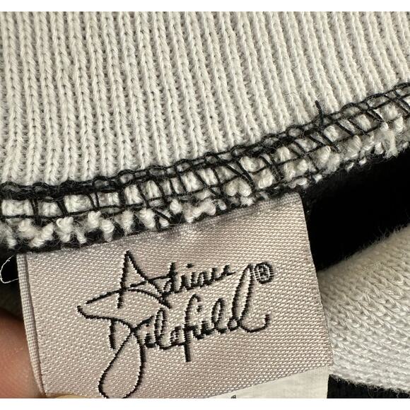 VTG Adrian Delafield Black White Gold Embroidered Collared Granny Sweatshirt M - Picture 5 of 7